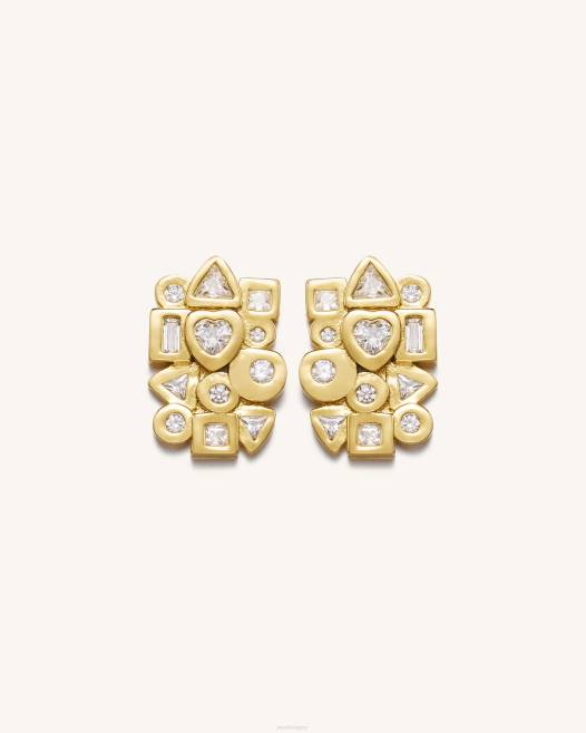 18 karátos aranyozott és fehér cirkon JW PEI geometriai kombinációjú fülbevaló 2B82397