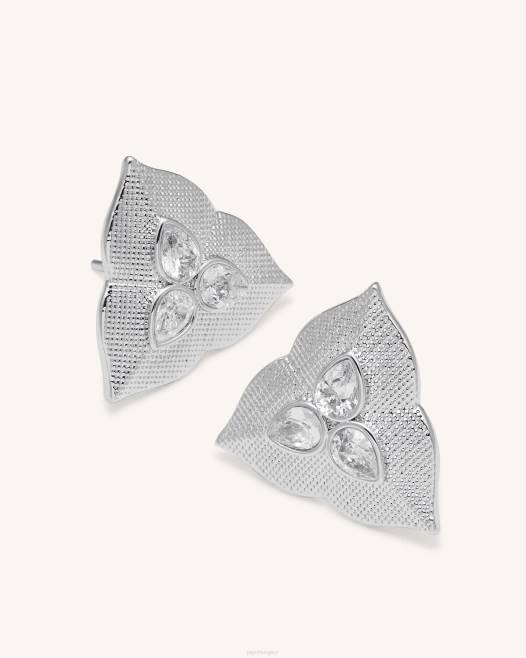 18 karátos fehér arannyal bevont fehér cirkon JW PEI leveles fülbevaló 2B82362