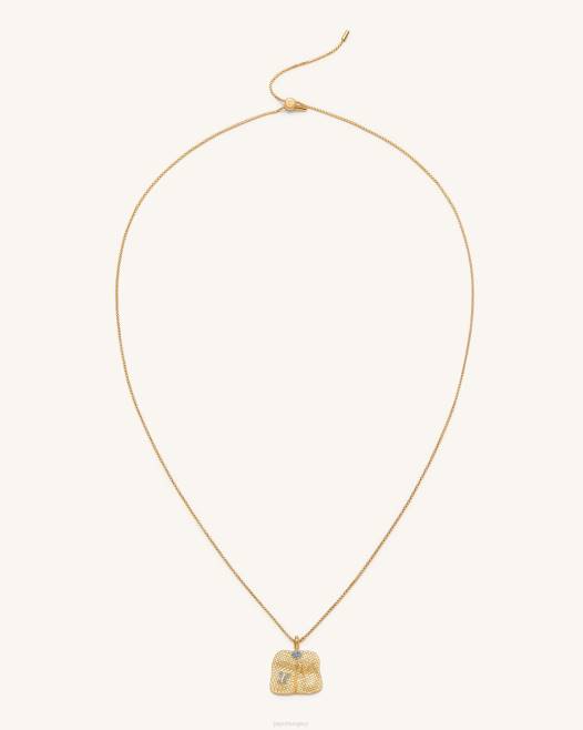 18 karátos aranyozott és tengerkék cirkon és zöld nano JW PEI útifű legyező medál nyaklánc 2B82355