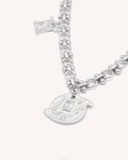 18 karátos fehér arannyal bevont fehér cirkon JW PEI cosmos kerek multi charm nyaklánc 2B82368