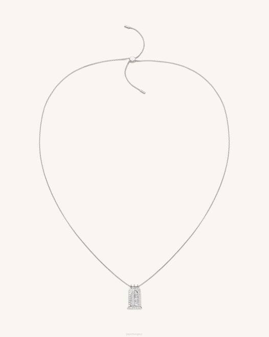 18 karátos fehér arannyal bevont fehér cirkon JW PEI római kis ívű medál nyaklánc 2B82347