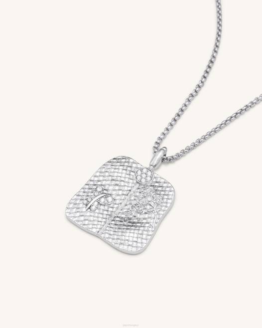 18 karátos fehér arannyal bevont fehér cirkon JW PEI útifű legyező medál nyaklánc 2B82356